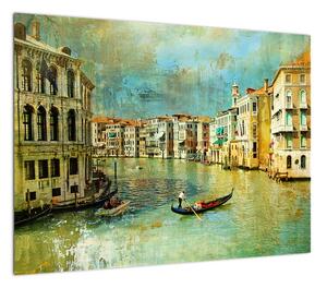 Obraz - Kanał wenecki i gondole (70x50 cm)