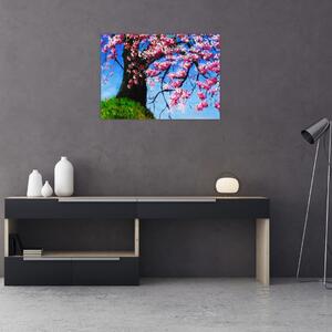 Obraz malowanego kwiatu wiśni (70x50 cm)