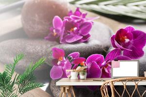 Tapeta piękna orchidea i kamienie Zen