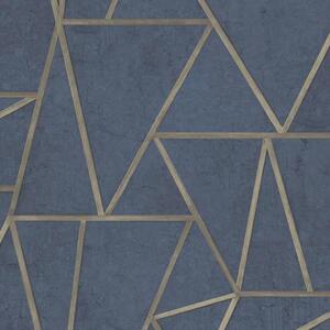 DUTCH WALLCOVERINGS Tapeta w trójkąty, morsko-złota
