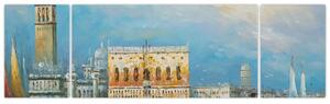 Obraz - Gondola przejeżdżająca przez Wenecję, obraz olejny (170x50 cm)