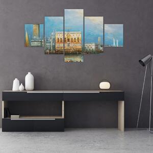 Obraz - Gondola przejeżdżająca przez Wenecję, obraz olejny (125x70 cm)