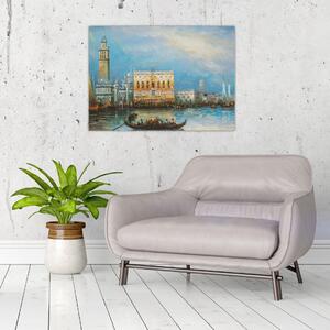 Obraz - Gondola przejeżdżająca przez Wenecję, obraz olejny (70x50 cm)