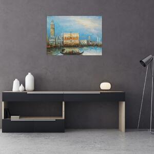 Obraz - Gondola przejeżdżająca przez Wenecję, obraz olejny (70x50 cm)