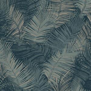 DUTCH WALLCOVERINGS Tapeta Palm, kolor głęboki morski