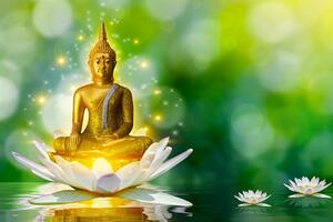 Tapeta złoty Budda na kwiecie lotosu