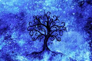 Tapeta drzewo życia na niebieskim tle