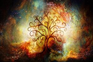 Tapeta Drzewo życia z abstrakcją kosmosu