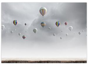 Obraz - Balony nad ceglaną ścianą (70x50 cm)