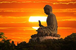 Tapeta Posąg Buddy o zachodzie słońca
