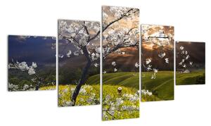 Obraz - Kwitnące drzewo w krajobrazie (125x70 cm)