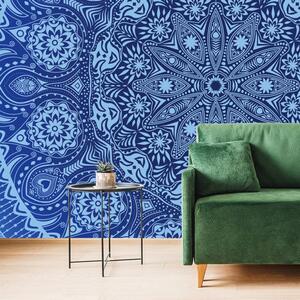 Samoprzylepna tapeta ozdobna mandala z koronką w kolorze niebieskim