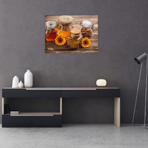 Obraz - Martwa natura z słoikami miodu (70x50 cm)