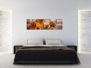 Obraz - Martwa natura z słoikami miodu (170x50 cm)