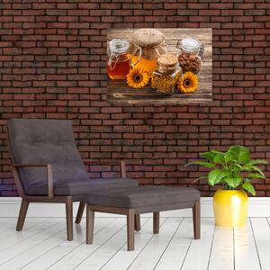 Obraz - Martwa natura z słoikami miodu (70x50 cm)