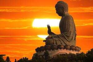 Obraz posąg Buddy o zachodzie słońca