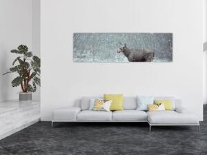 Obraz - Łoś w śnieżnym lesie (170x50 cm)
