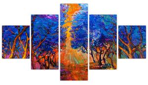 Obraz - Jesienne korony drzew, nowoczesny impresjonizm (125x70 cm)