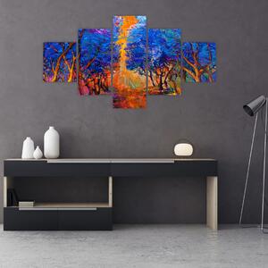 Obraz - Jesienne korony drzew, nowoczesny impresjonizm (125x70 cm)