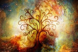 Obraz drzewo życia z abstrakcją wszechświata