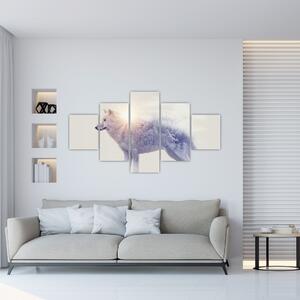 Obraz - Wilk arktyczny odzwierciedla dziki krajobraz (125x70 cm)