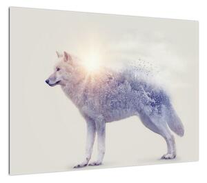 Obraz - Wilk arktyczny odzwierciedla dziki krajobraz (70x50 cm)