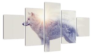 Obraz - Wilk arktyczny odzwierciedla dziki krajobraz (125x70 cm)