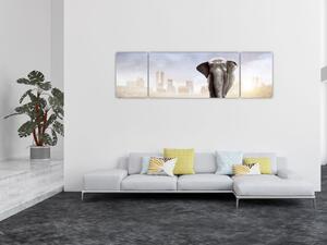 Obraz - Słonie w wielkim mieście (170x50 cm)