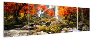 Obraz - Wodospady w pomarańczowym lesie (170x50 cm)