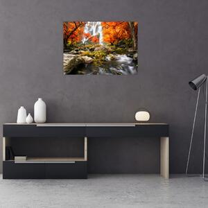 Obraz - Wodospady w pomarańczowym lesie (70x50 cm)
