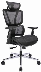 Czarny ergonomiczny fotel biurowy z zagłówkiem i podłokietnikami M3-F86