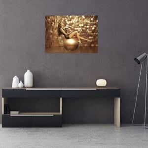 Obraz kobiety w złotym pokoju (70x50 cm)