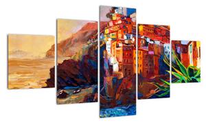 Obraz - Wieś na wybrzeżu Cinque Terre, Włoska Riviera, nowoczesny impresionism (125x70 cm)
