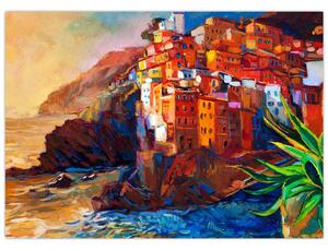 Obraz - Wieś na wybrzeżu Cinque Terre, Włoska Riviera, nowoczesny impresionism (70x50 cm)
