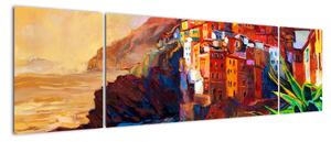 Obraz - Wieś na wybrzeżu Cinque Terre, Włoska Riviera, nowoczesny impresionism (170x50 cm)