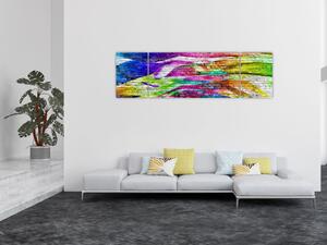 Obraz - Mur z cegły z kolorowymi płomieniami (170x50 cm)