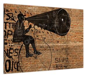 Obraz - Mężczyzna na rowerze w stylu Banksy (70x50 cm)