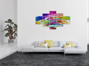 Obraz - Mur z cegły z kolorowymi płomieniami (125x70 cm)