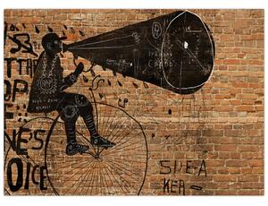 Obraz - Mężczyzna na rowerze w stylu Banksy (70x50 cm)