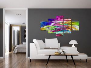 Obraz - Mur z cegły z kolorowymi płomieniami (125x70 cm)