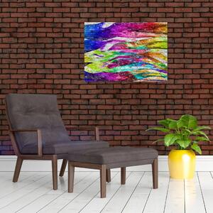Obraz - Mur z cegły z kolorowymi płomieniami (70x50 cm)