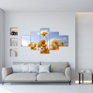 Obraz pola z jasnożółtymi kwiatami (125x70 cm)