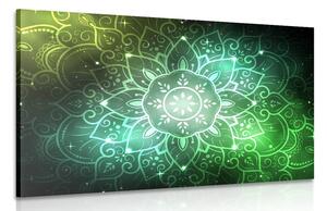 Obraz Mandala z galaktycznym tłem w odcieniach zieleni