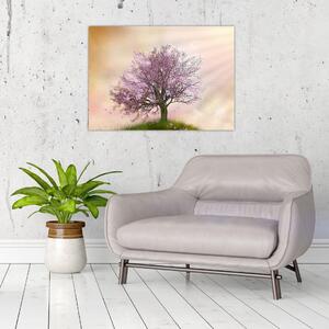Obraz kwitnącego drzewa na szczycie wzgórza (70x50 cm)