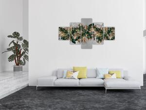 Obraz - Złoto - zielone tropikalne liście (125x70 cm)