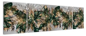 Obraz - Złoto - zielone tropikalne liście (170x50 cm)