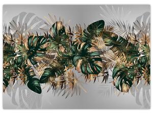 Obraz - Złoto - zielone tropikalne liście (70x50 cm)