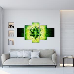 Obraz - Kwiatowa mandala na zielonym tle (125x70 cm)