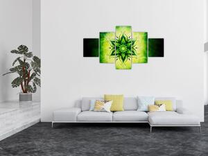 Obraz - Kwiatowa mandala na zielonym tle (125x70 cm)