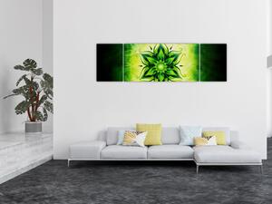 Obraz - Kwiatowa mandala na zielonym tle (170x50 cm)